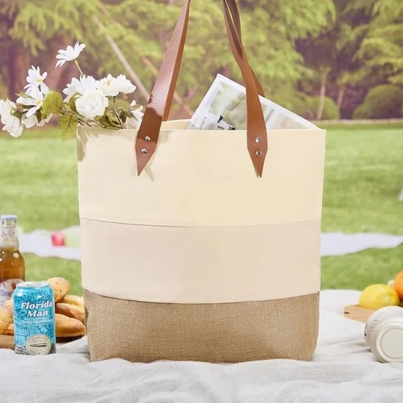 Elegant Cream and Tan Tote Bag beach bag